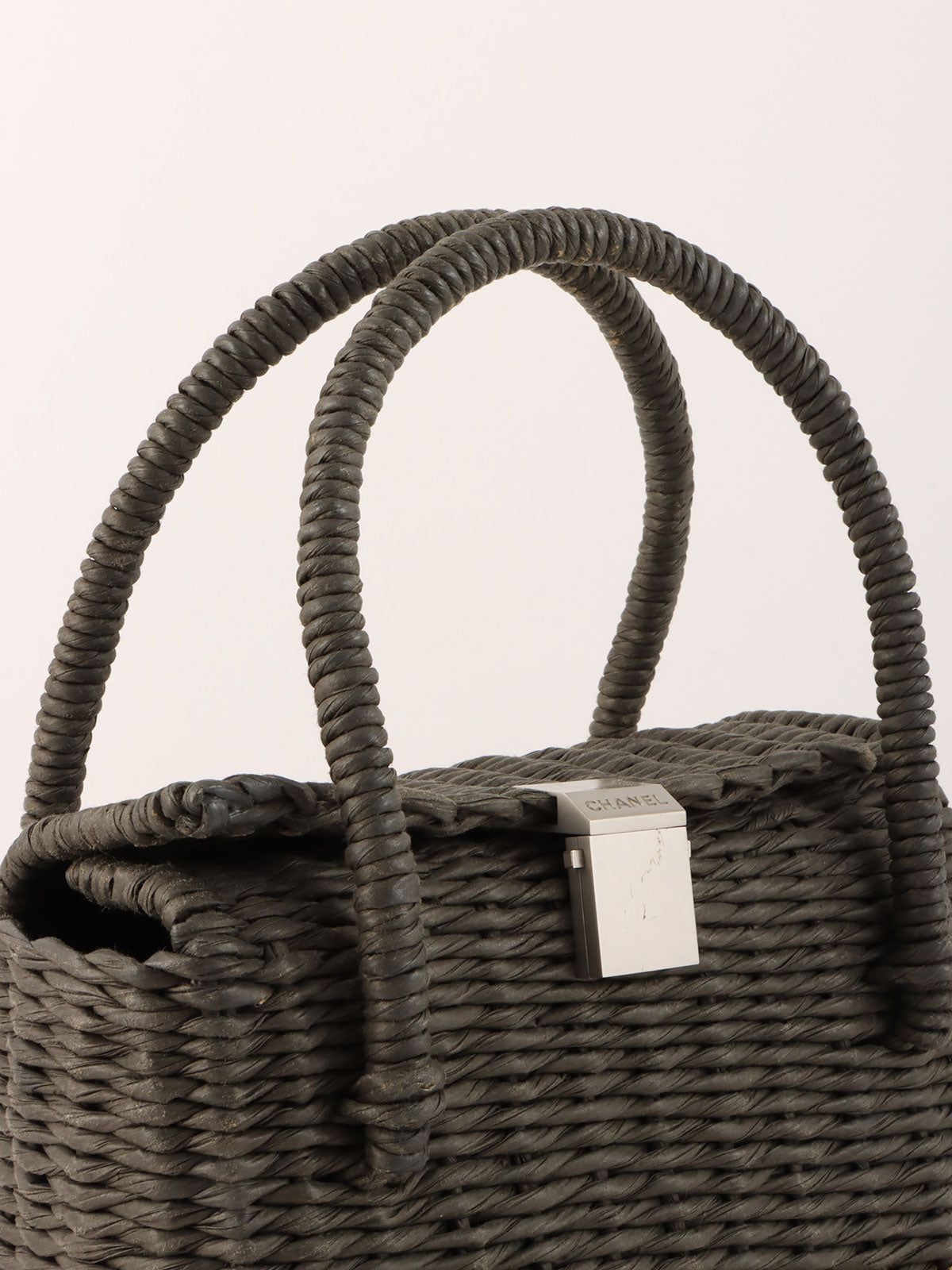 1998 Straw Logo Plate Handbag Gray/Beige