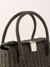 1998 Straw Logo Plate Handbag Gray/Beige