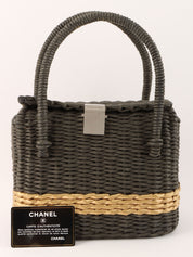 1998 Straw Logo Plate Handbag Gray/Beige