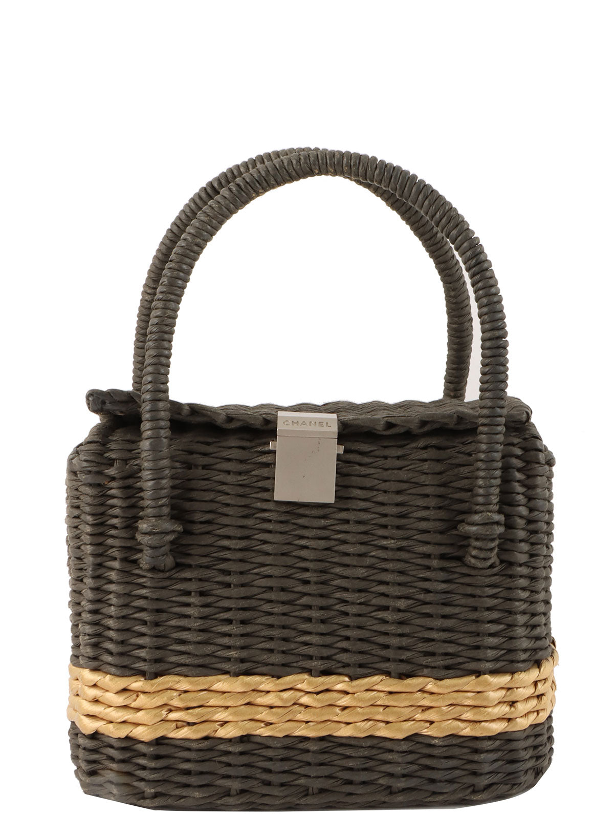 1998 Straw Logo Plate Handbag Gray/Beige