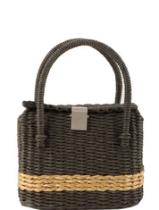 1998 Straw Logo Plate Handbag Gray/Beige
