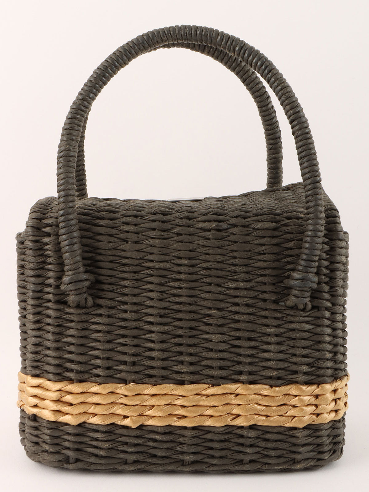 1998 Straw Logo Plate Handbag Gray/Beige