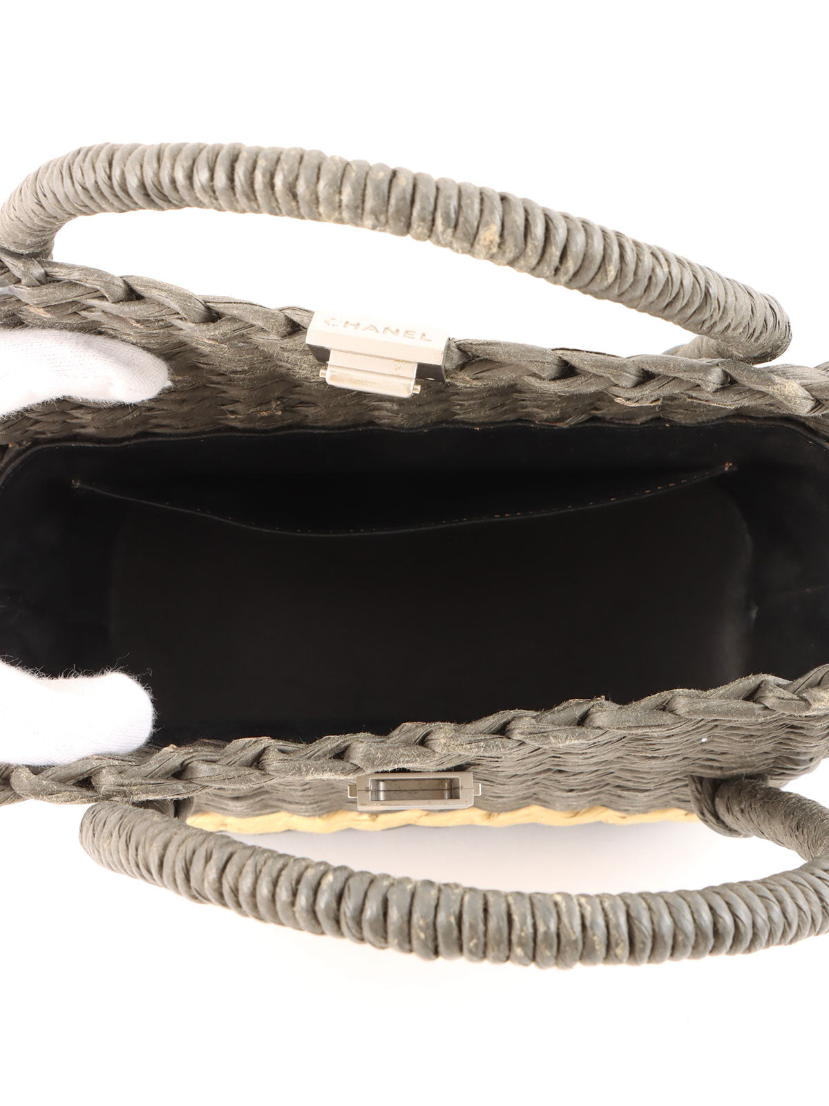 1998 Straw Logo Plate Handbag Gray/Beige