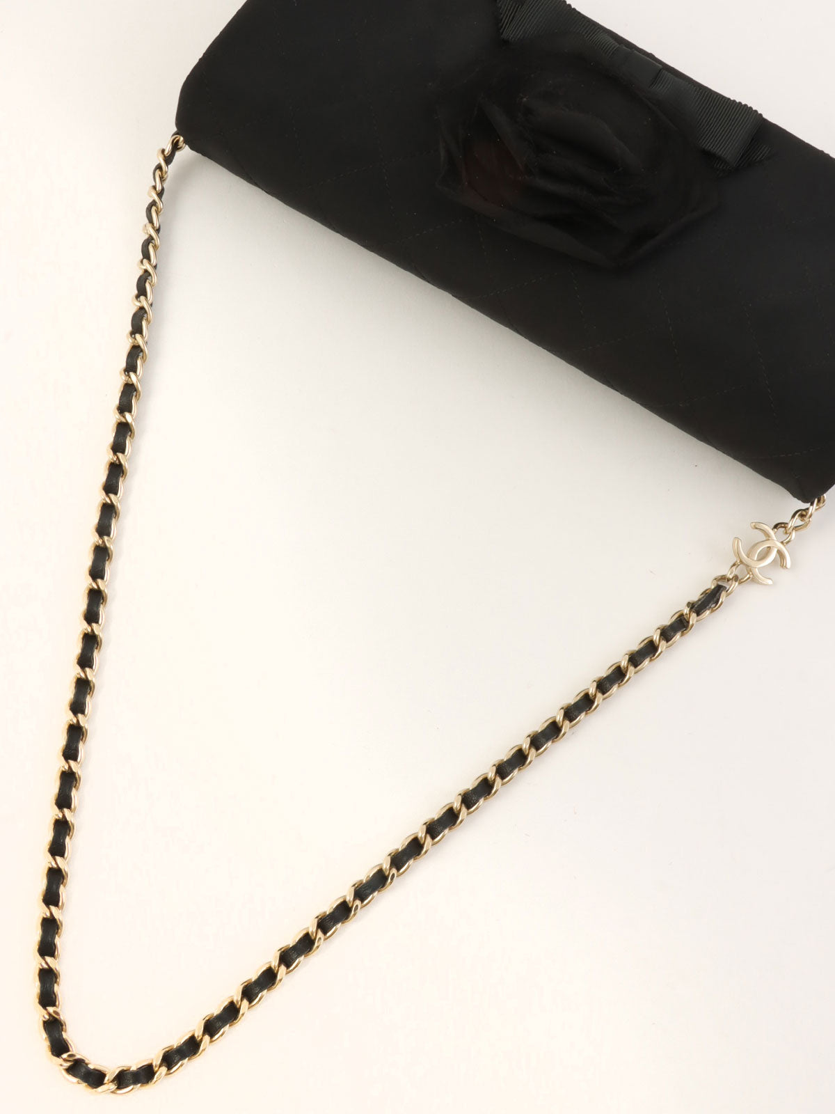 Camellia motif one-shoulder chain bag, black, made around 2005