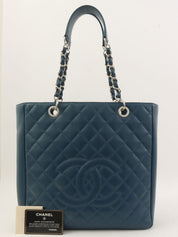 2013 Caviar Skin CC Mark Stitch Chain Tote Bag Blue