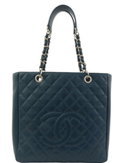 2013 Caviar Skin CC Mark Stitch Chain Tote Bag Blue