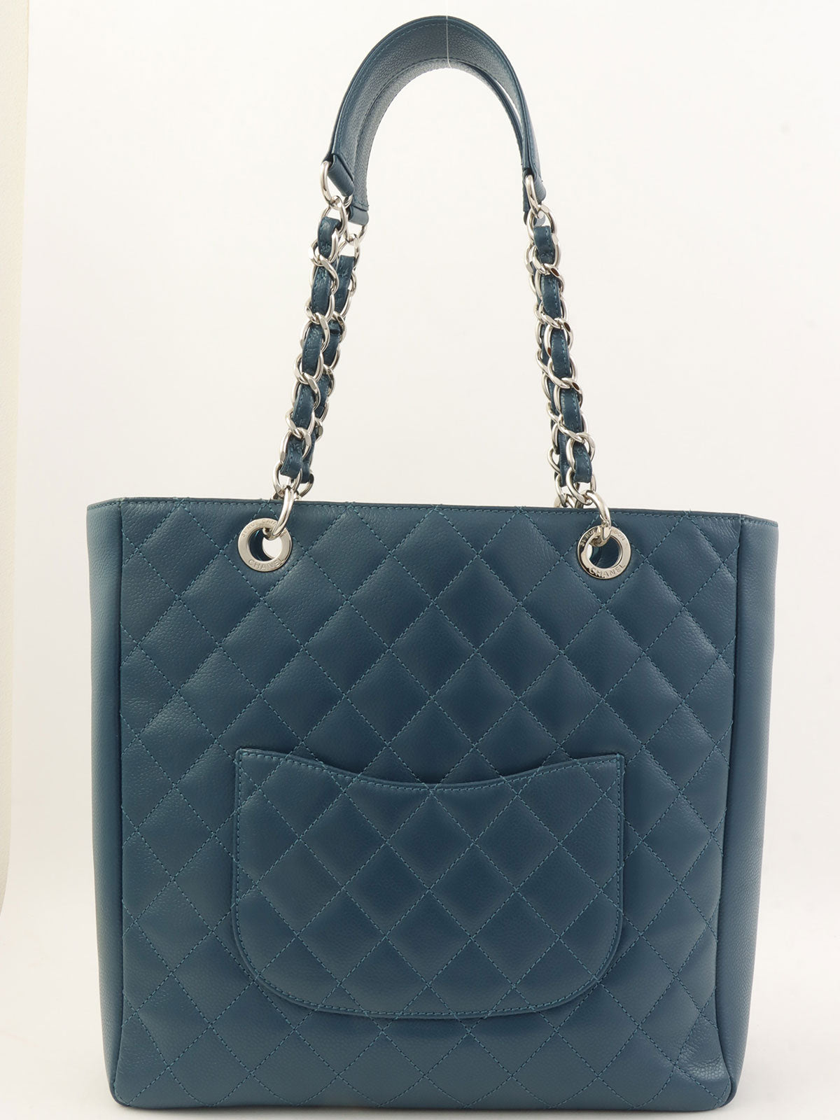 2013 Caviar Skin CC 标志缝线链条手提包 蓝色