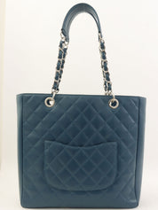 2013 Caviar Skin CC 标志缝线链条手提包 蓝色