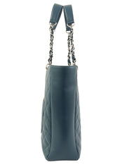 2013 Caviar Skin CC 标志缝线链条手提包 蓝色