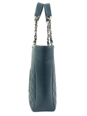 2013 Caviar Skin CC Mark Stitch Chain Tote Bag Blue