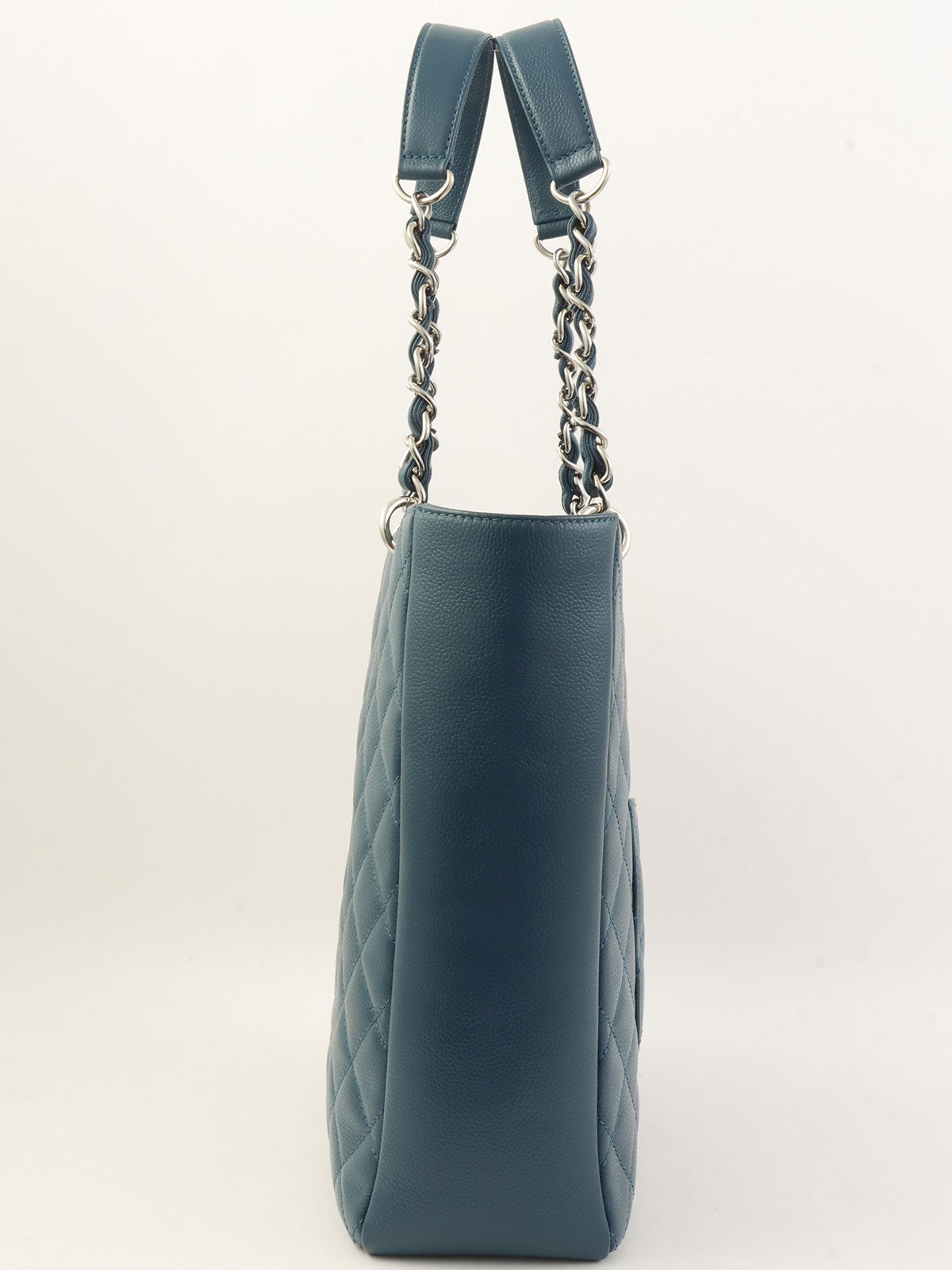 2013 Caviar Skin CC 标志缝线链条手提包 蓝色