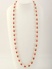 Pink pearl color stone necklace in white/red