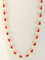 ピンクパールカラーストーンネックレス ホワイト/レッド