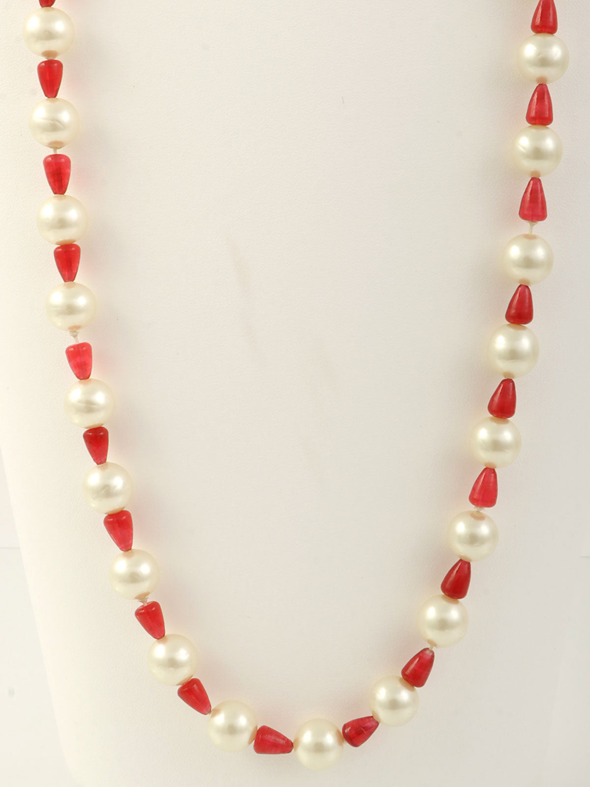 ピンクパールカラーストーンネックレス ホワイト/レッド