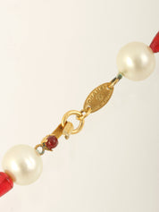 ピンクパールカラーストーンネックレス ホワイト/レッド