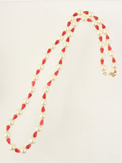 ピンクパールカラーストーンネックレス ホワイト/レッド