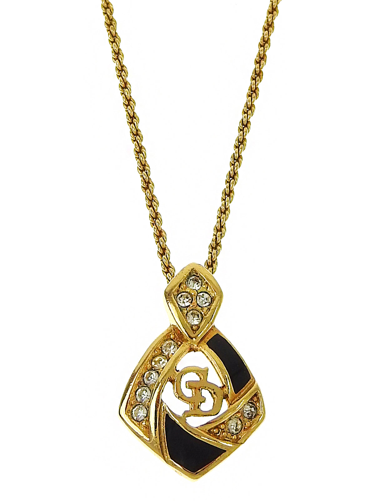 ラインストーンロゴカットアウトデザインネックレス ゴールド/ブラック