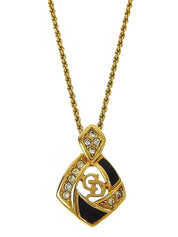 ラインストーンロゴカットアウトデザインネックレス ゴールド/ブラック