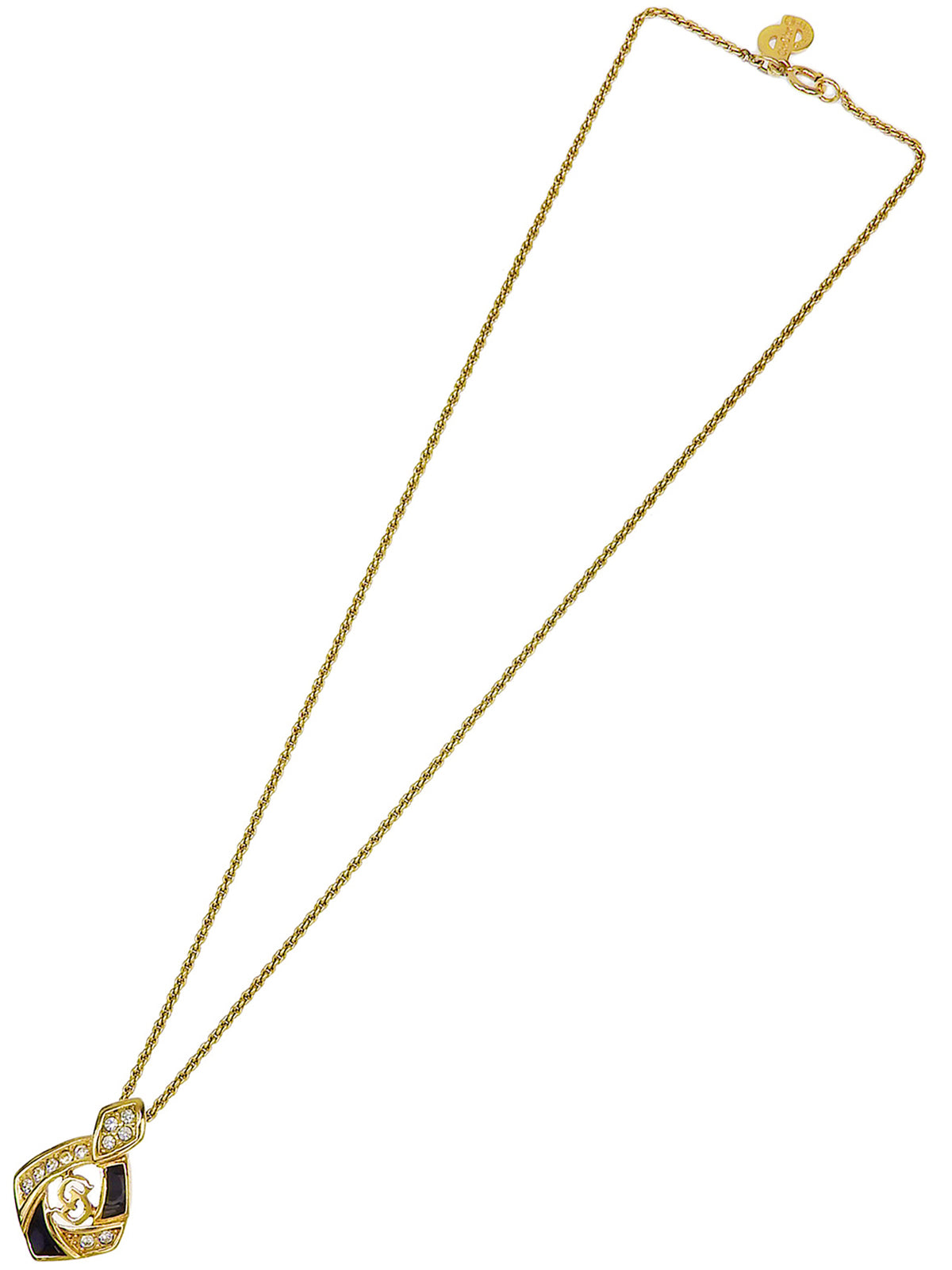 ラインストーンロゴカットアウトデザインネックレス ゴールド/ブラック