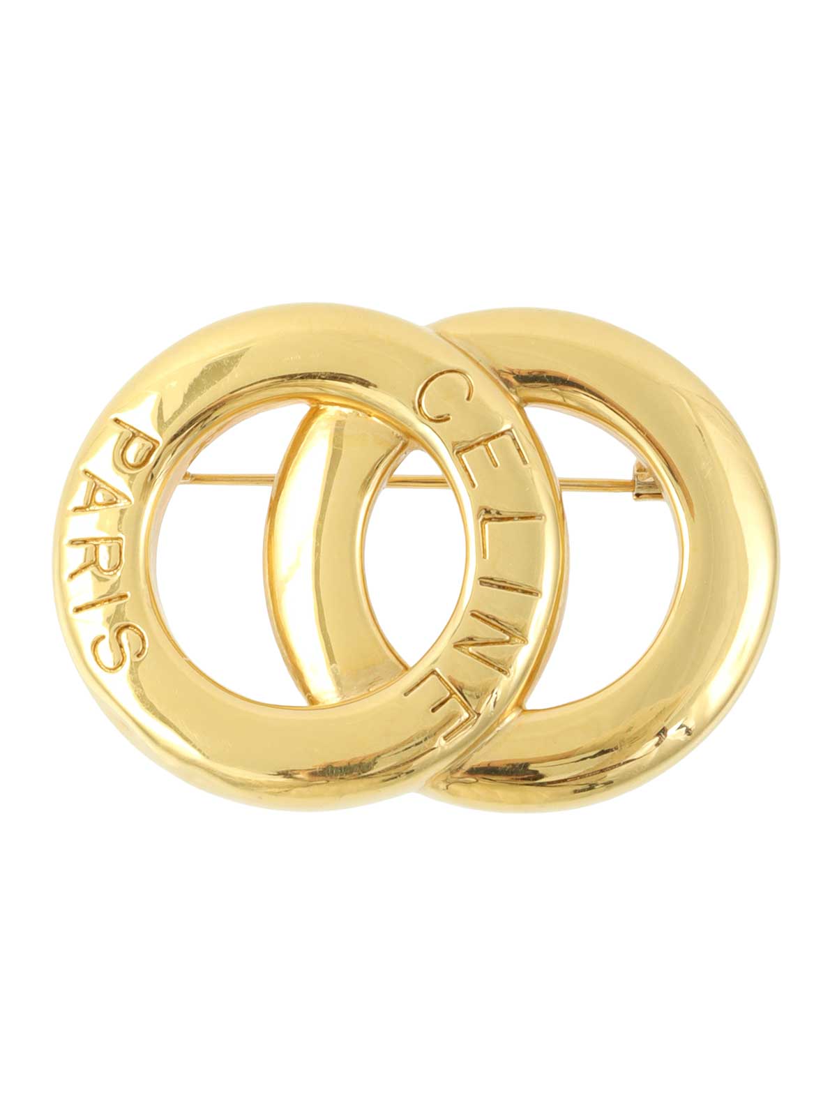 Double Circle Logo Plate Brooch Gold