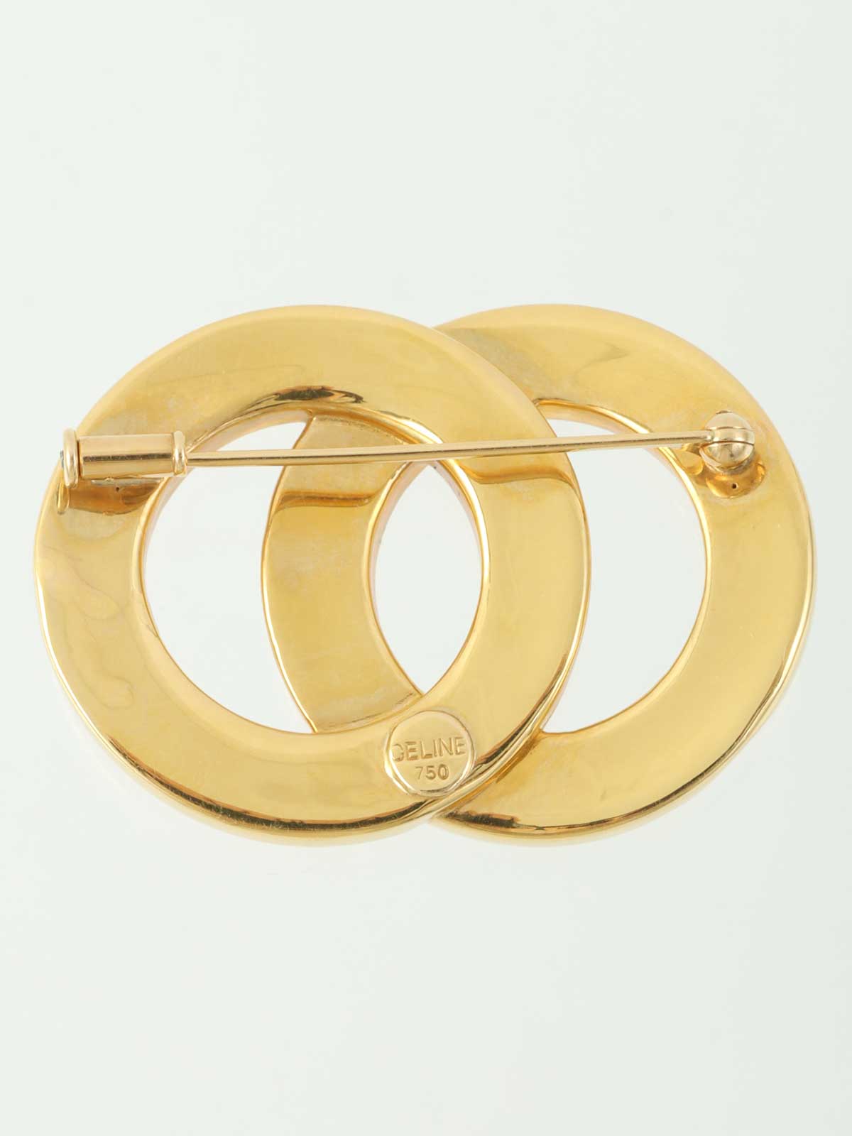 Double Circle Logo Plate Brooch Gold