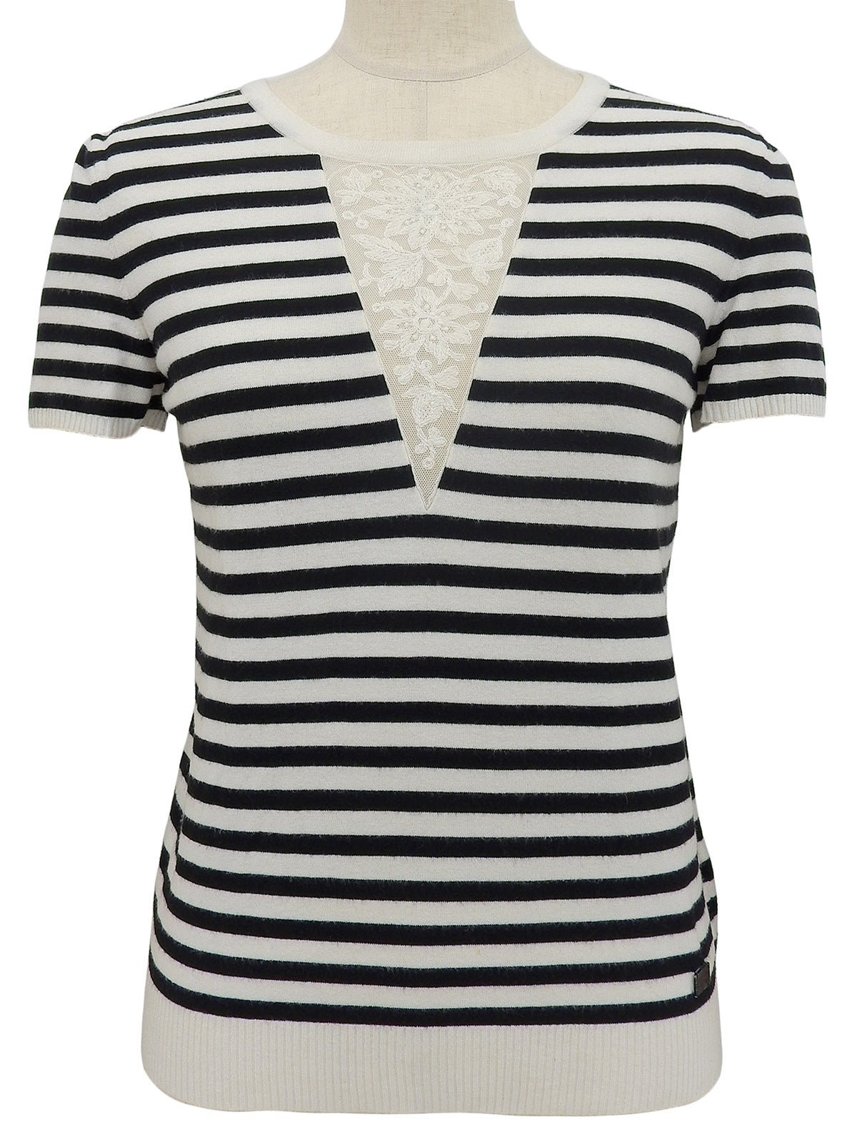 2005年製 レースボーダーパターンロゴプレートハーフスリーブトップス ホワイト/ブラック