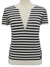 2005年製 レースボーダーパターンロゴプレートハーフスリーブトップス ホワイト/ブラック