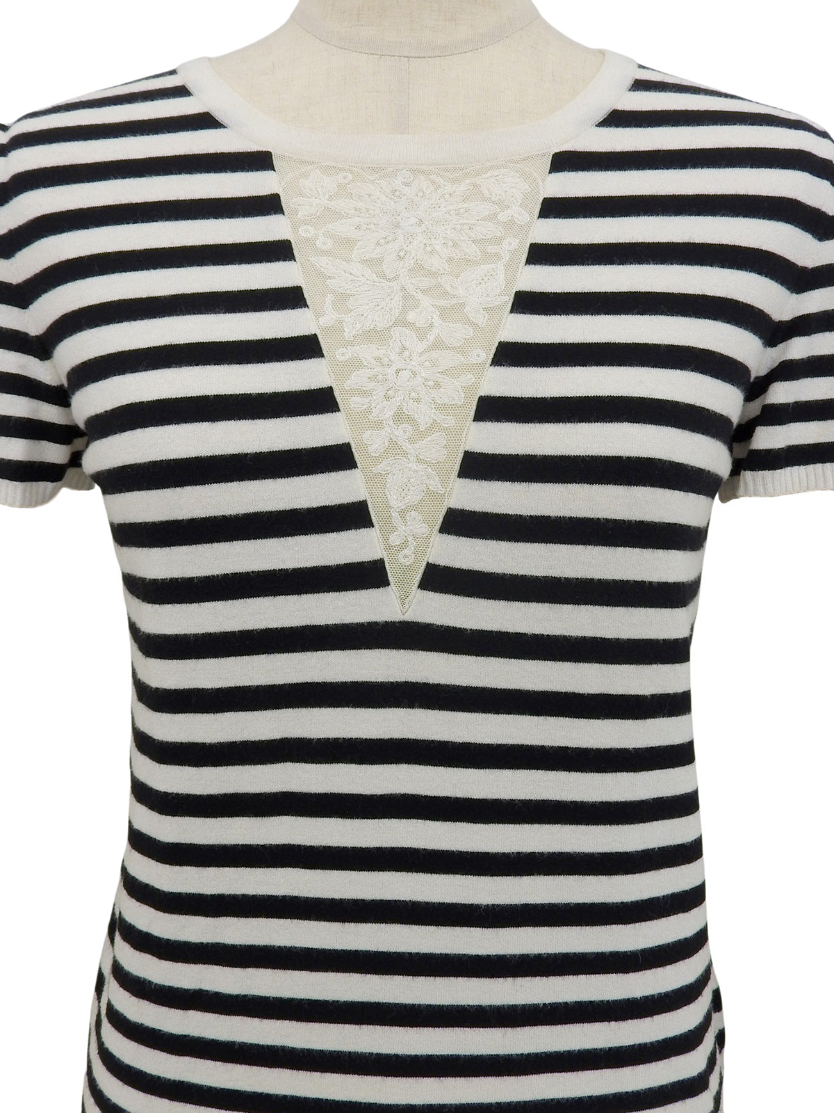 2005年製 レースボーダーパターンロゴプレートハーフスリーブトップス ホワイト/ブラック