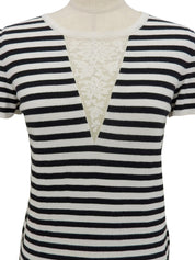 2005年製 レースボーダーパターンロゴプレートハーフスリーブトップス ホワイト/ブラック