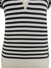 2005年製 レースボーダーパターンロゴプレートハーフスリーブトップス ホワイト/ブラック