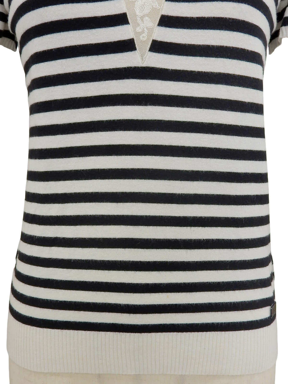 2005年製 レースボーダーパターンロゴプレート半袖トップス ホワイト/ブラック