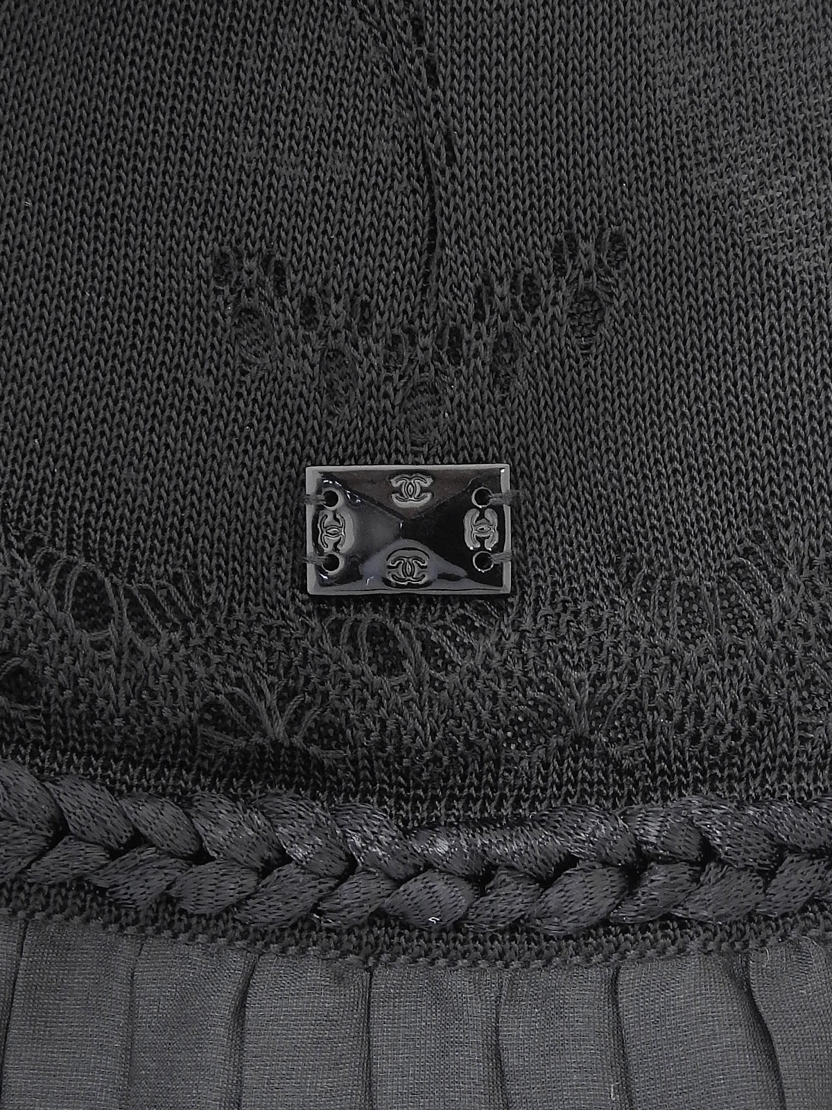 2004年製 スクエアCCマークプレートフリルシースルーカーディガン ブラック