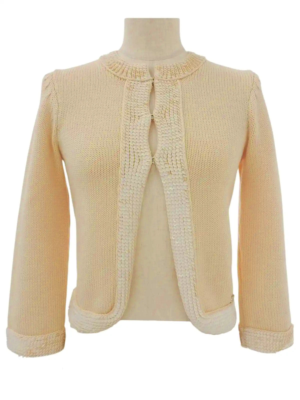 2007年製　スパンコールオーバルCCマークカーディガン　ベージュ