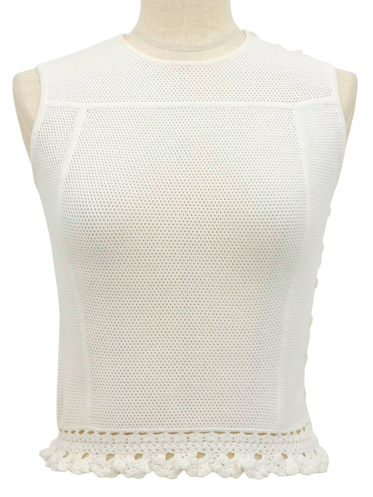 シェルロゴボタンノースリーブトップス ホワイト