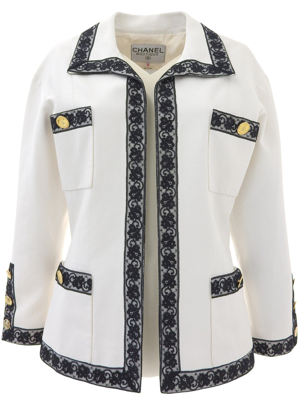 CCマークボタンフラワーレースジャケット ホワイト