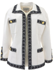 CCマークボタンフラワーレースジャケット ホワイト