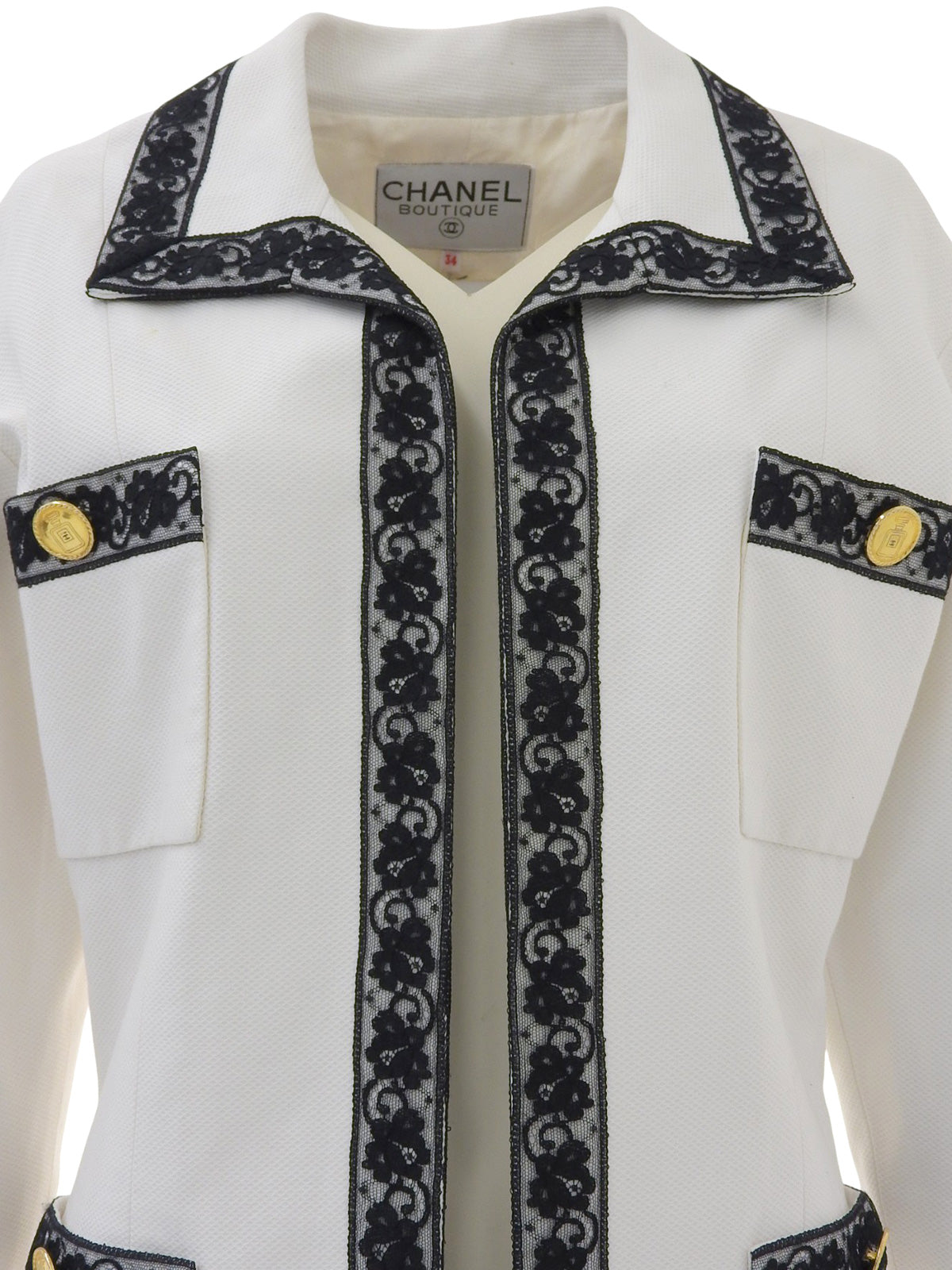 CCマークボタンフラワーレースジャケット ホワイト