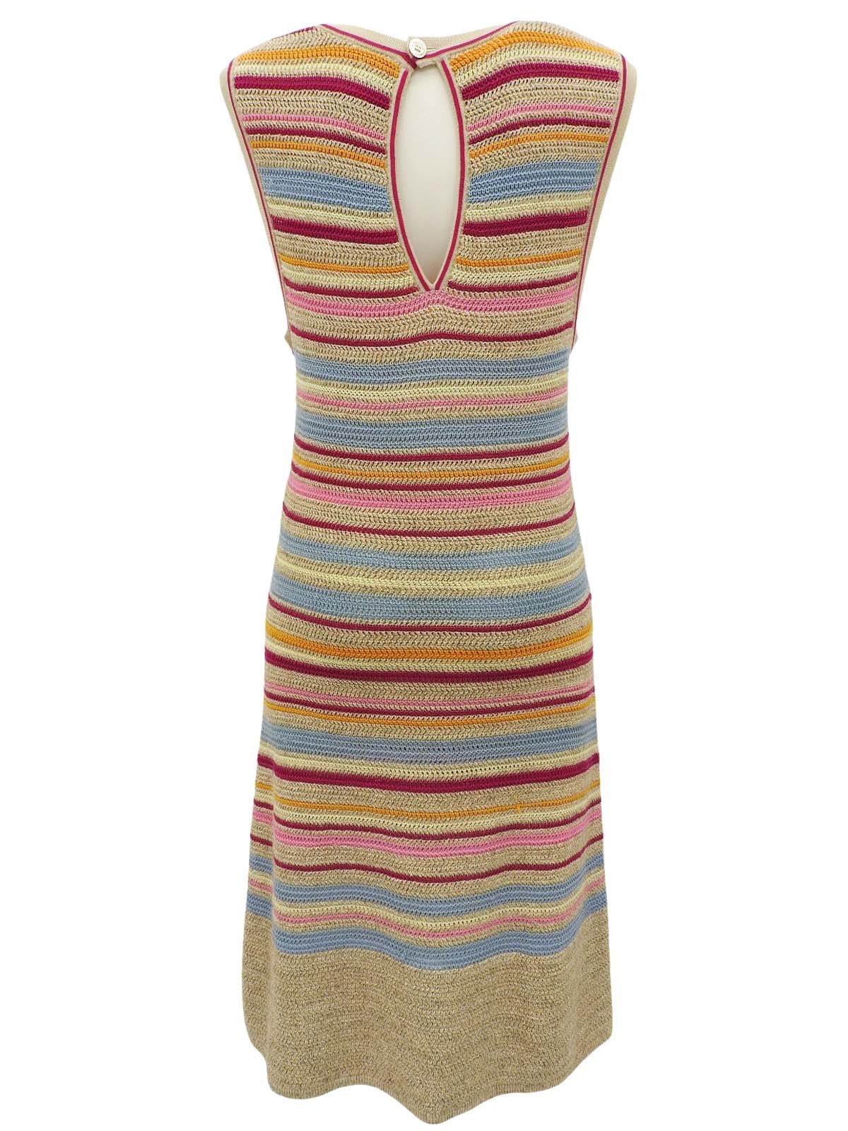 ボーダーCCマークボタンクロシェニットノースリーブワンピース マルチ