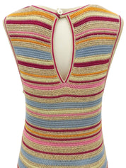 ボーダーCCマークボタンクロシェニットノースリーブワンピース マルチ