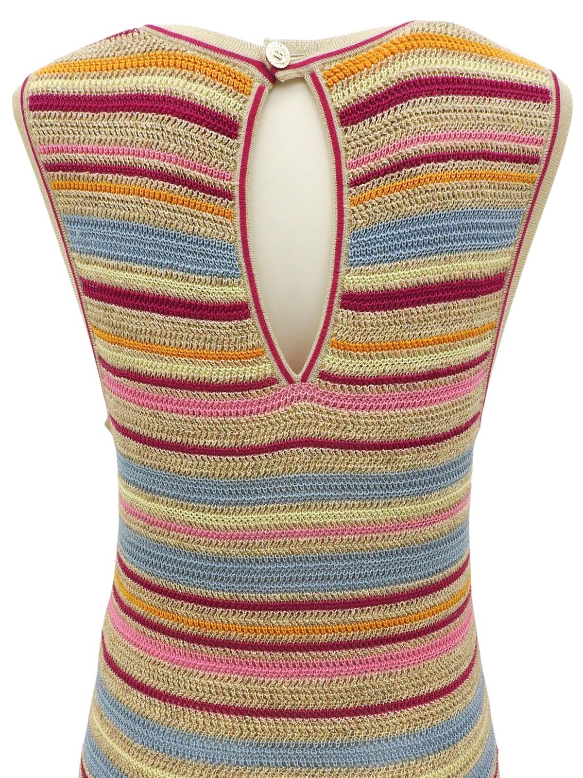 ボーダーCCマークボタンクロシェニットノースリーブワンピース マルチ