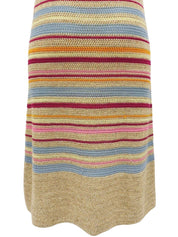 ボーダーCCマークボタンクロシェニットノースリーブワンピース マルチ