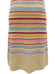 Border CC Mark Button Crochet Knit Sleeveless Dress, Multi