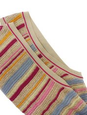 Border CC Mark Button Crochet Knit Sleeveless Dress, Multi