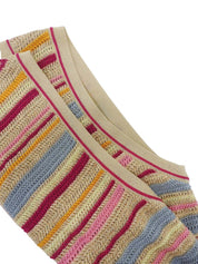 ボーダーCCマークボタンクロシェニットノースリーブワンピース マルチ