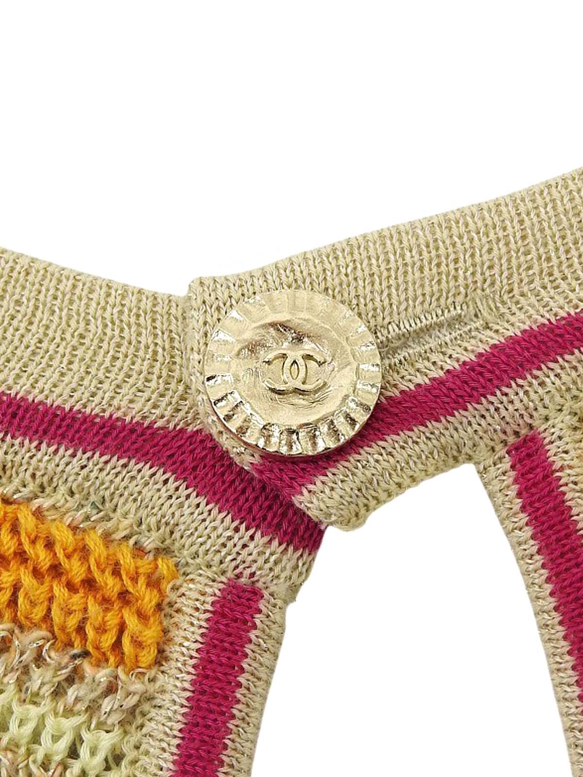 ボーダーCCマークボタンクロシェニットノースリーブワンピース マルチ