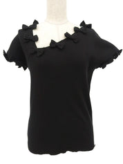 2009 Oval CC Mark Plate Ribbon Design Short Sleeve Top in Black