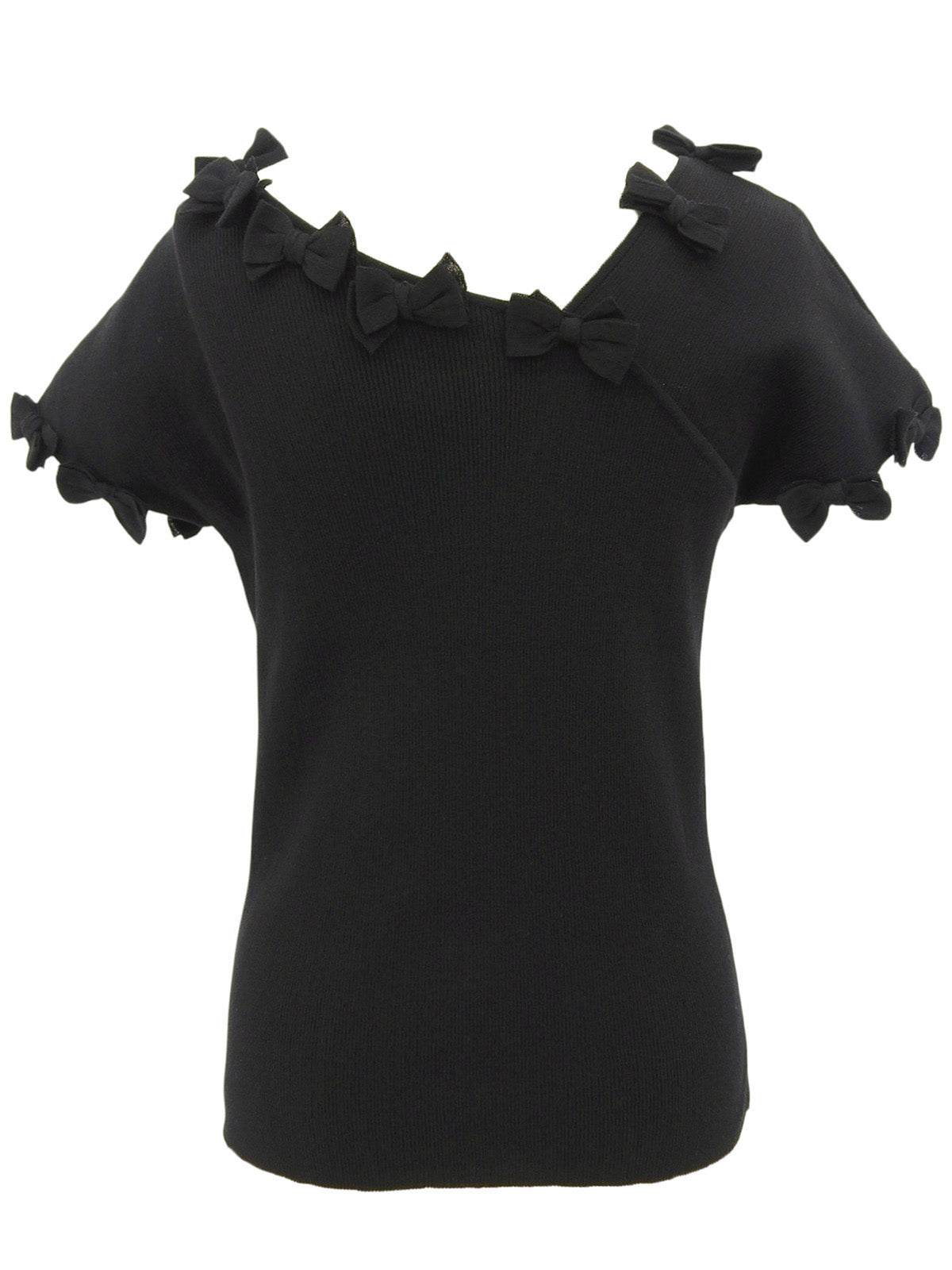 2009 Oval CC Mark Plate Ribbon Design Short Sleeve Top in Black