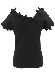 2009 Oval CC Mark Plate Ribbon Design Short Sleeve Top in Black