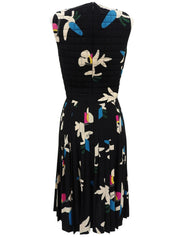 2000年製 シルクフラワーロゴキルティングプリーツワンピース ブラック/マルチ