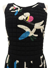 2000年製 シルクフラワーロゴキルティングプリーツワンピース ブラック/マルチ